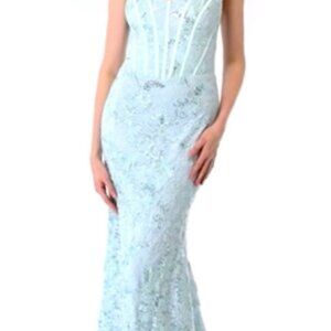 Betsy & Adam Women's Sequined Lace Corset Gown - Aqua, Size 8, MSRP: 319$
